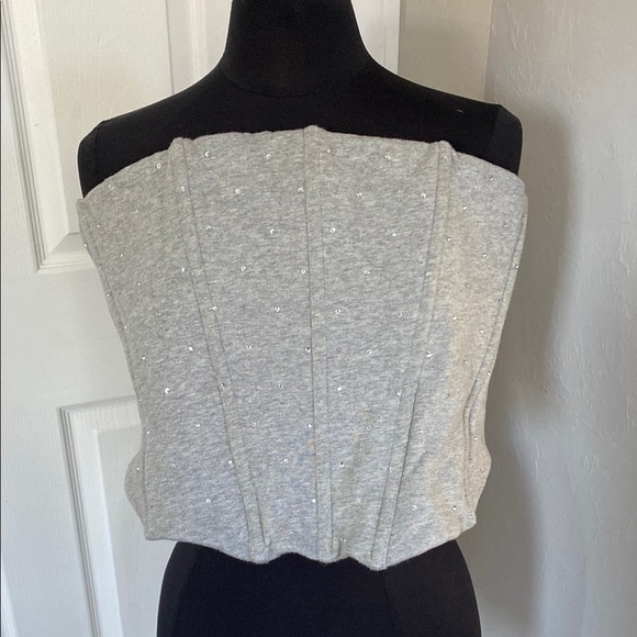 Good American Diamond Fleece Corset Top in Grey - Picture 2 of 7